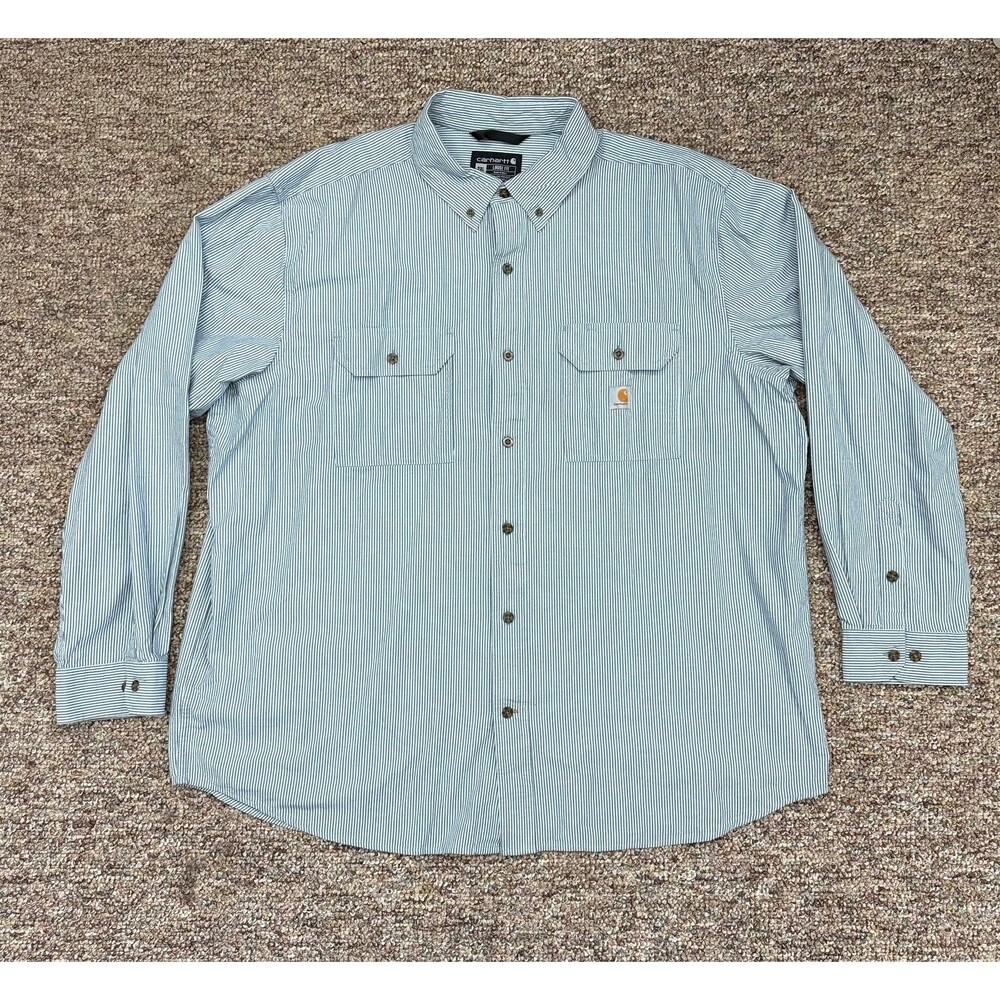 Carhartt 2XL Striped Loose Fit Long Sleeve Dress Shirt button down workwear
